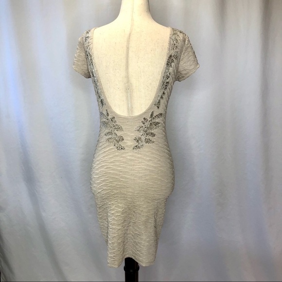 Free People Bringing Sexy Back champagne bodycon dress beaded open back size xs - Picture 4 of 11
